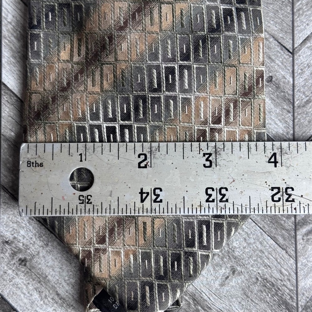 Campia Moda Mens Silk Tie Extra Long Geometric Grid Grey Taupe Bronze Hand Made‎ - Picture 7 of 7